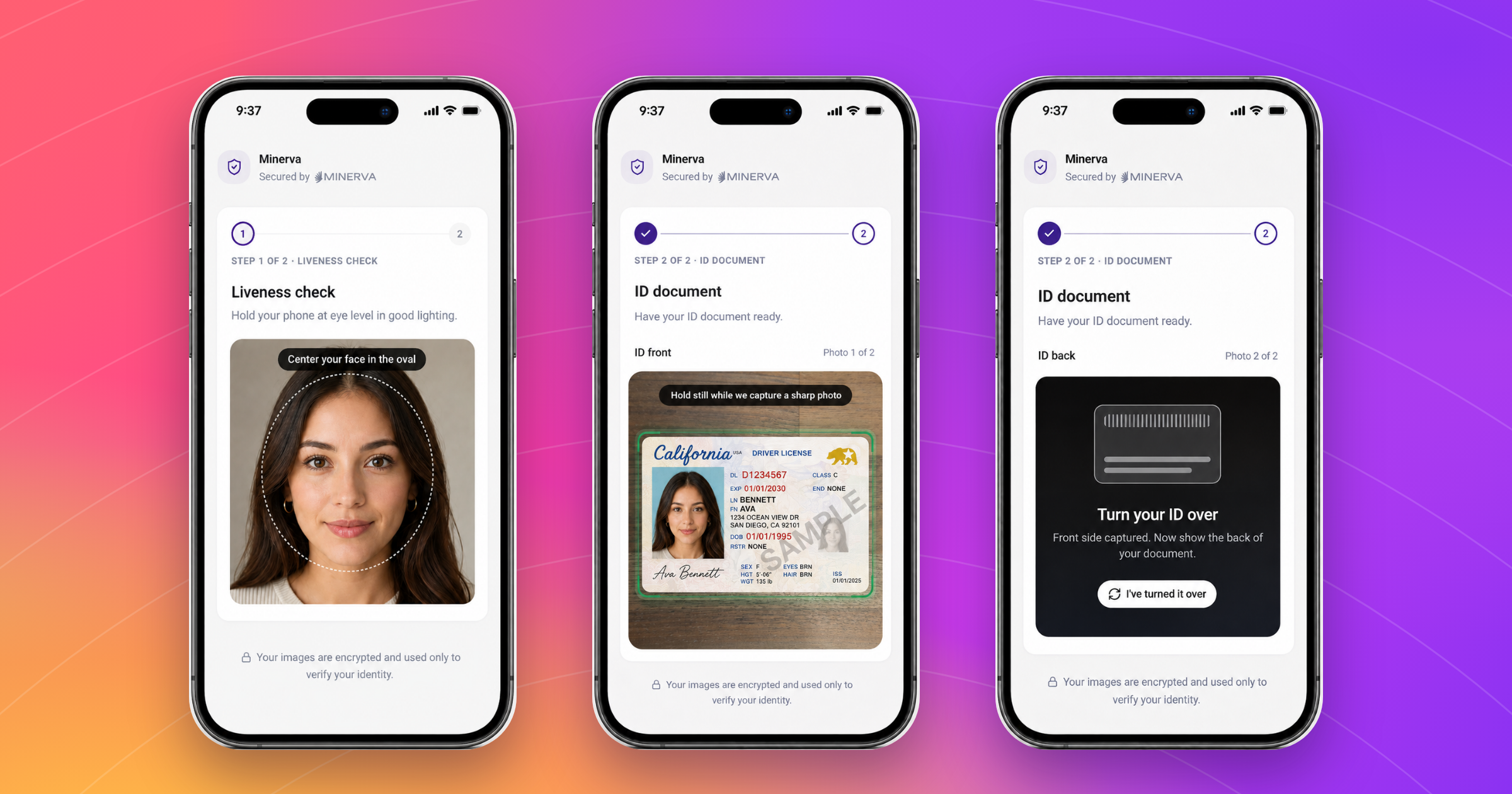 Minerva identity verification liveness check and ID document capture flow