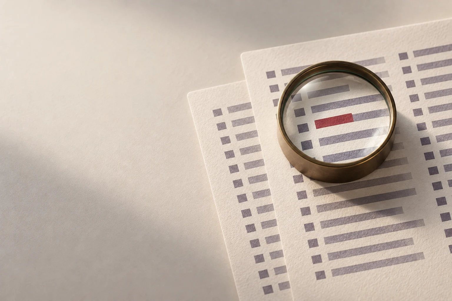 Magnifying lens over screening records, with one row marked for review.